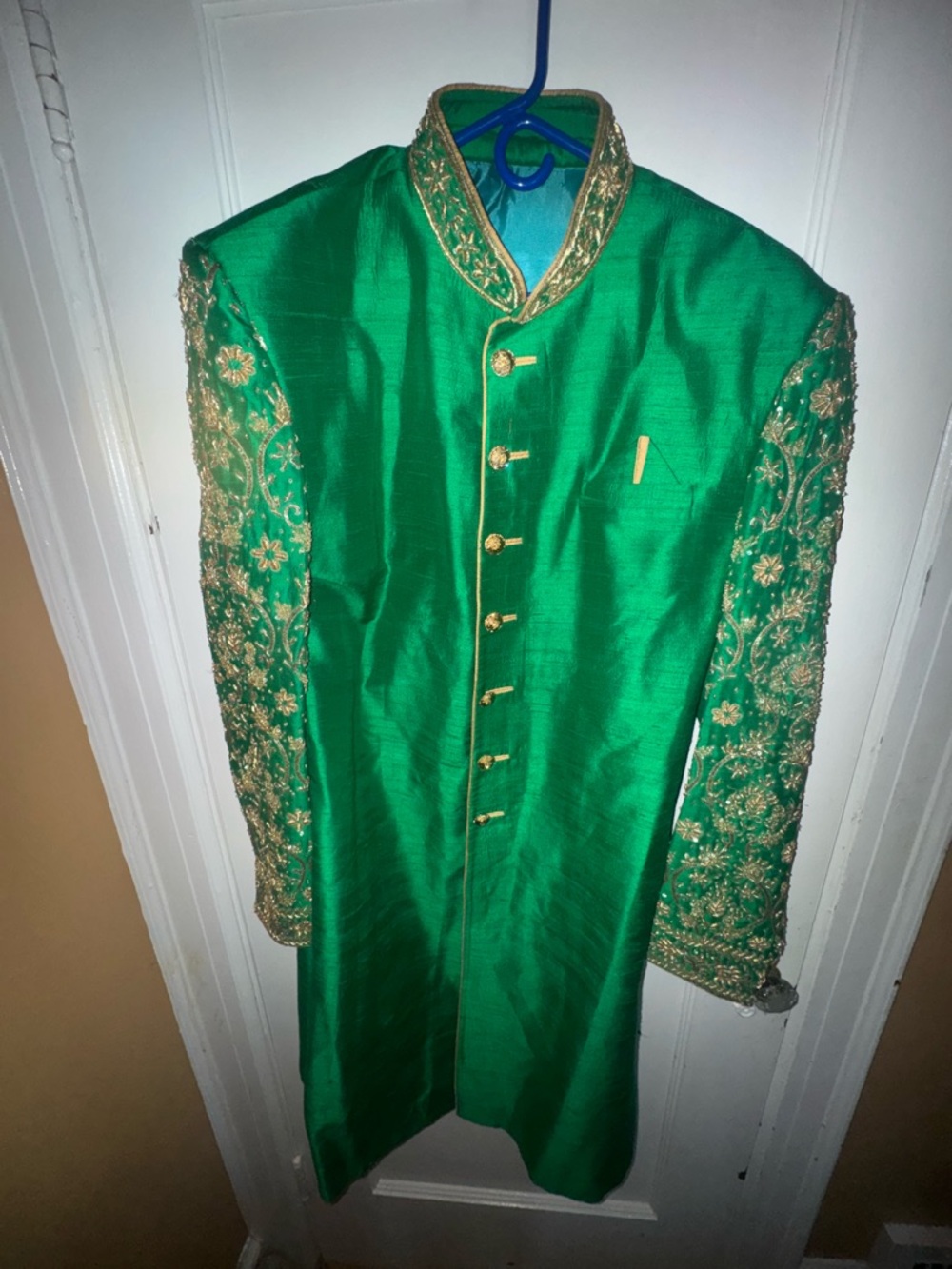 Embroidered Green Sherwani with Gold Accents